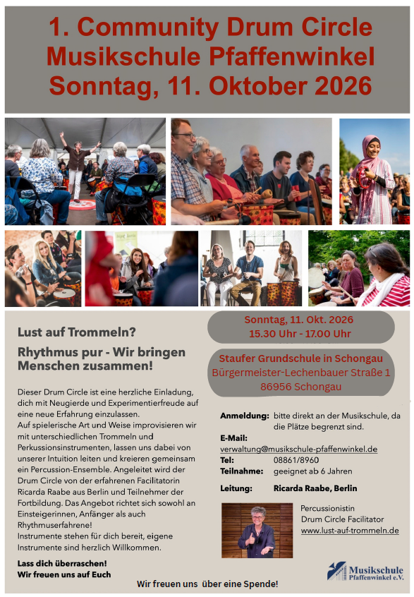 Trommelworkshop für ALLE 11.10.2026 – 15:30-17:00Uhr